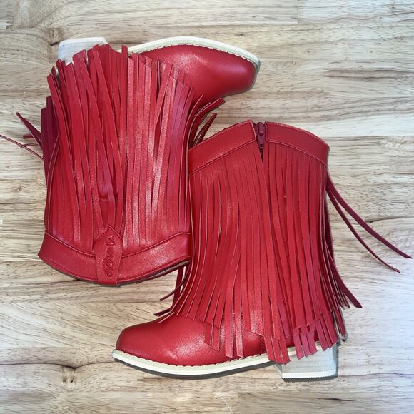 A Bear Co Girls Size 11 Red Fringe Leather Western Cowgirl Boots NEW - Picture 5 of 11
